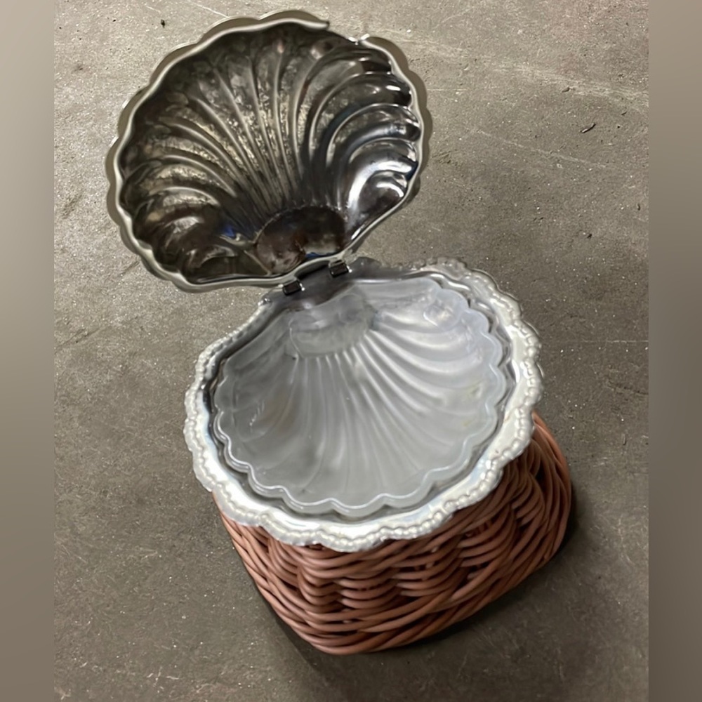 Vintage Seashell Ashtray with a glass tray.
